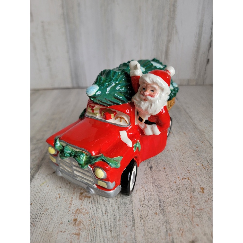 Vintage otagiri‎ car statue figurine here comes santa claus wind up music Xmas
